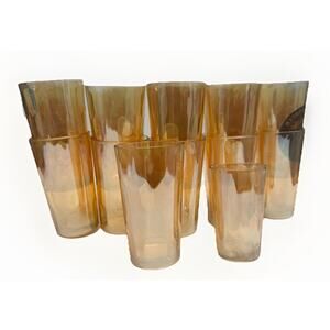 Set Of 12 Peach Luster Water Glasses Tumblers Swirl Design Iridescent Hightball